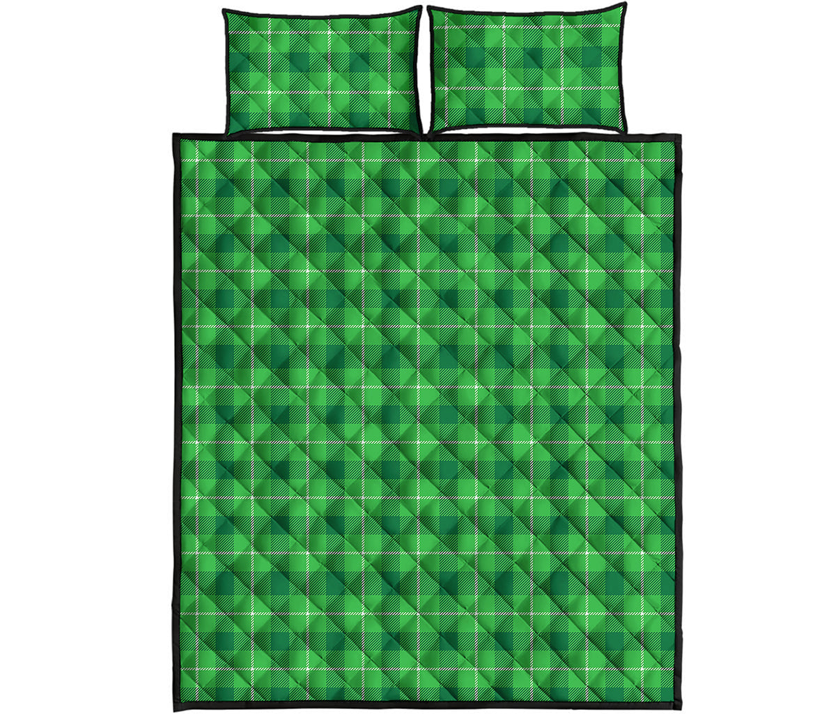 Shamrock Green Plaid Pattern Print Quilt Bed Set