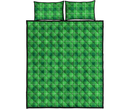 Shamrock Green Plaid Pattern Print Quilt Bed Set