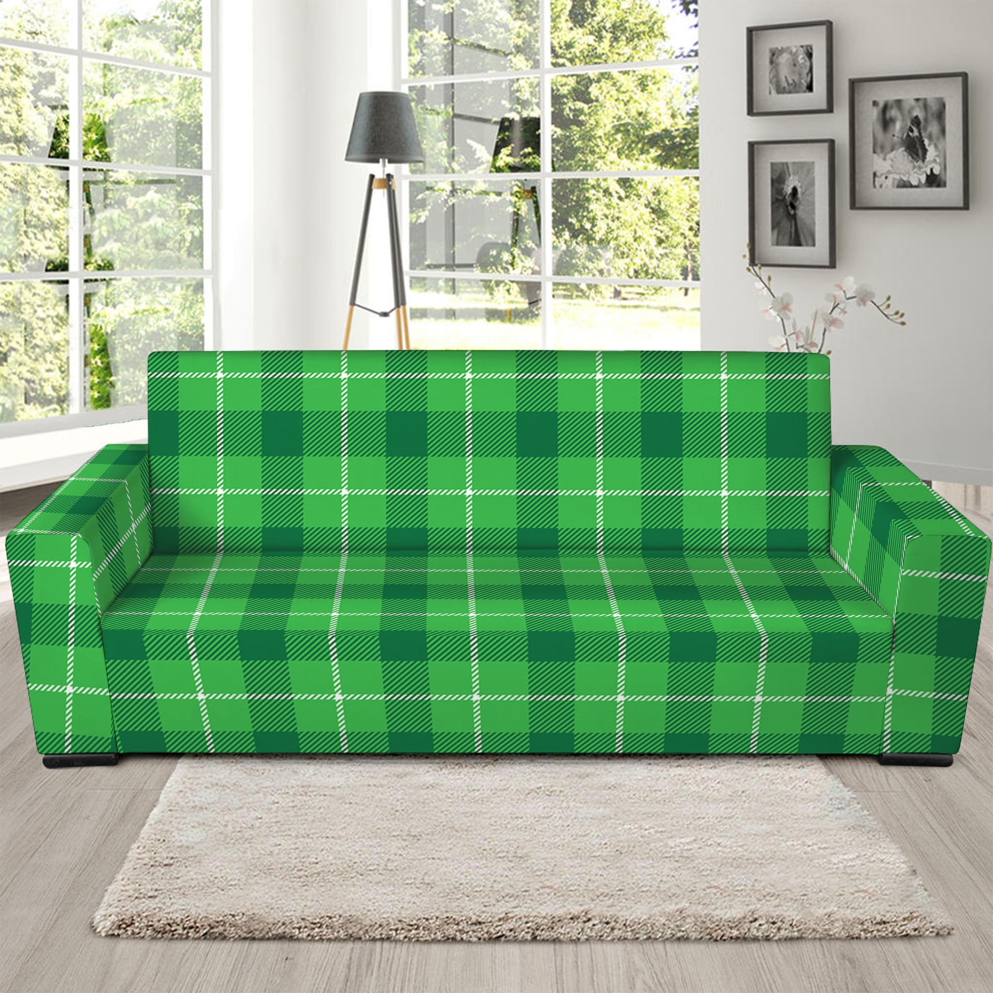 Shamrock Green Plaid Pattern Print Sofa Slipcover