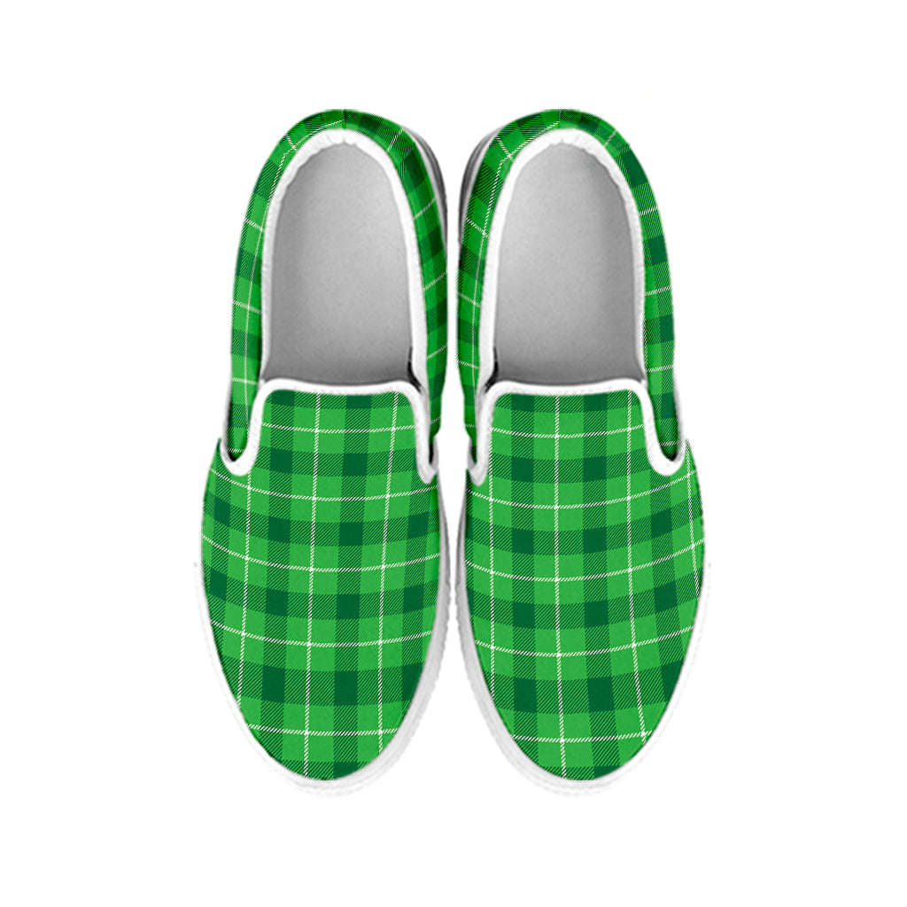 Shamrock Green Plaid Pattern Print White Slip On Shoes