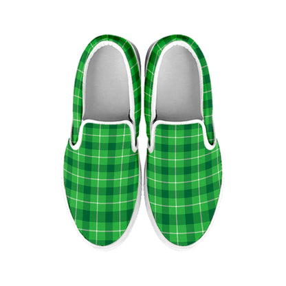 Shamrock Green Plaid Pattern Print White Slip On Shoes