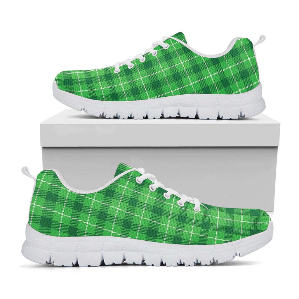 Shamrock Green Plaid Pattern Print White Sneakers