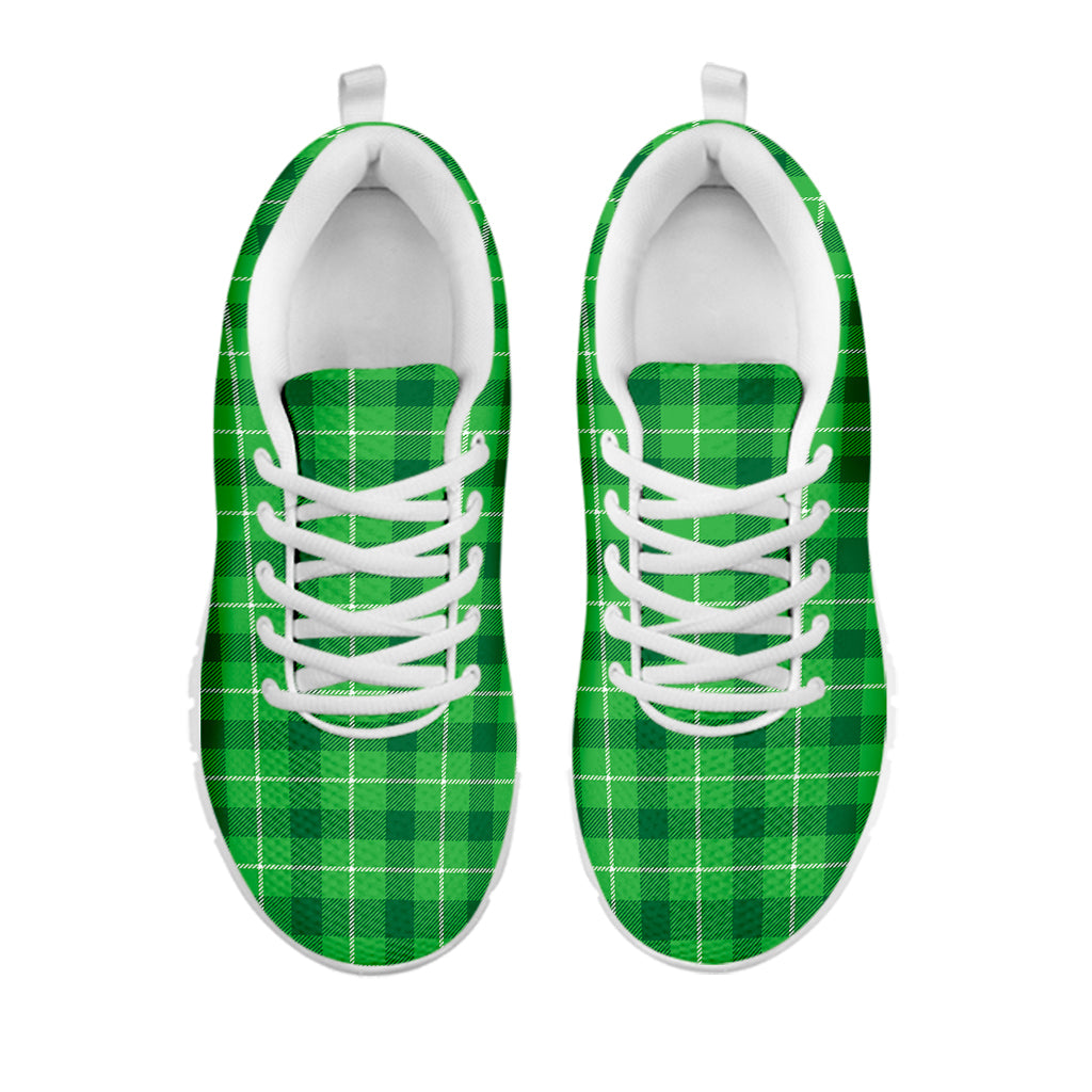 Shamrock Green Plaid Pattern Print White Sneakers