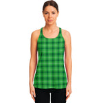 Shamrock Green Plaid Pattern Print Women's Racerback Tank Top