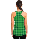 Shamrock Green Plaid Pattern Print Women's Racerback Tank Top