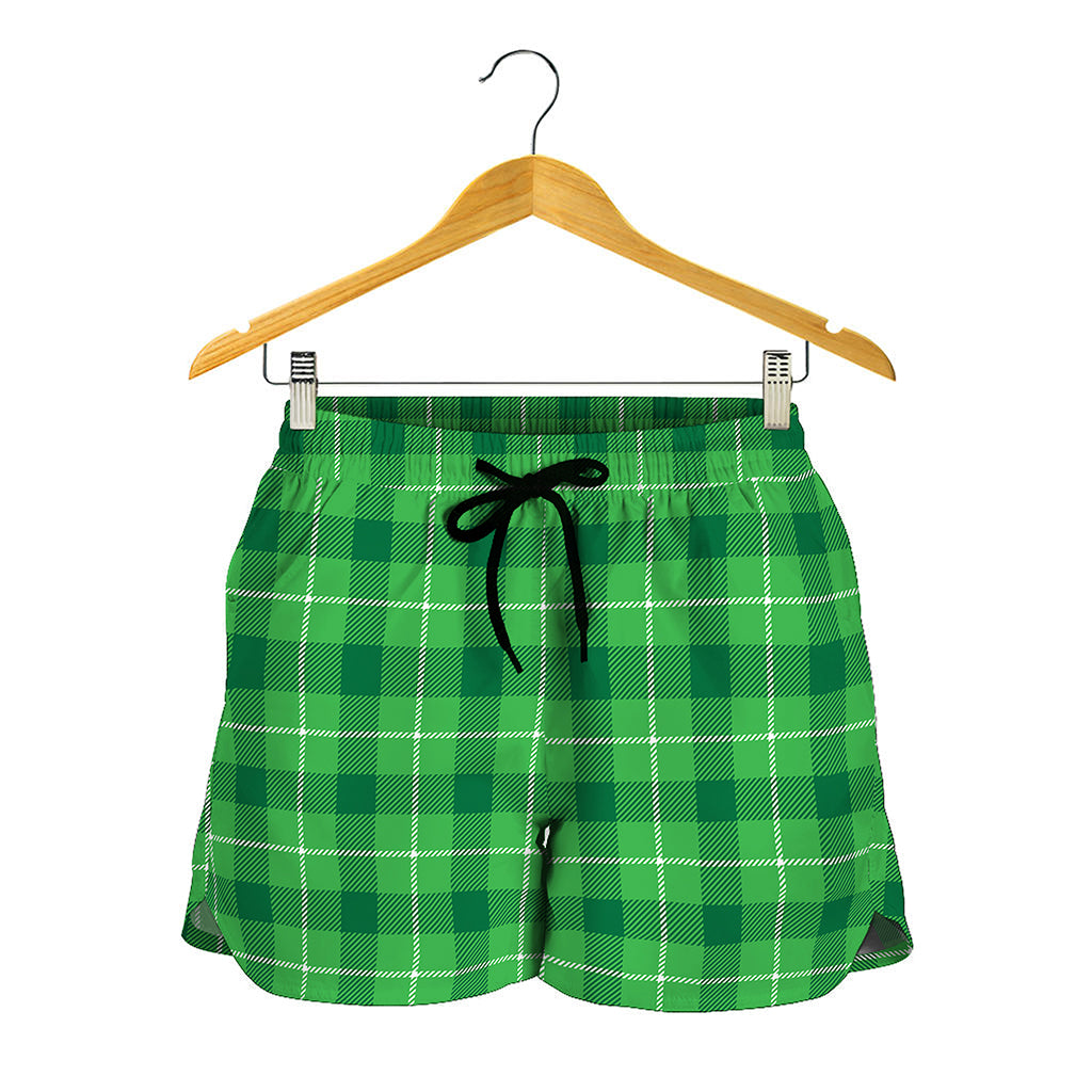 Shamrock Green Plaid Pattern Print Women's Shorts