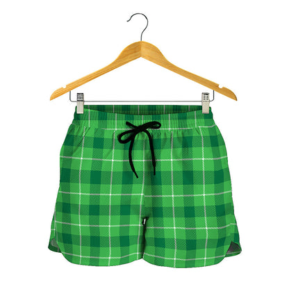Shamrock Green Plaid Pattern Print Women's Shorts