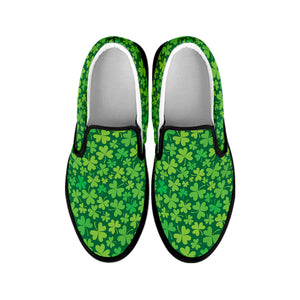 Shamrock Leaf St. Patrick's Day Print Black Slip On Shoes