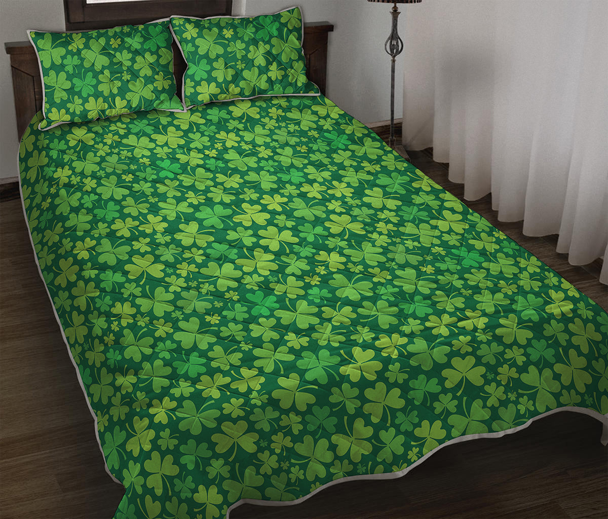 Shamrock Leaf St. Patrick's Day Print Quilt Bed Set