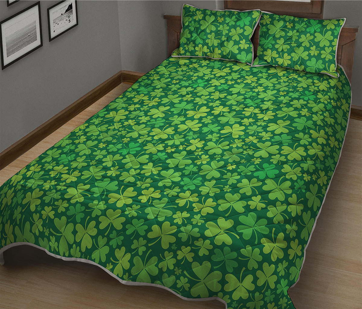 Shamrock Leaf St. Patrick's Day Print Quilt Bed Set