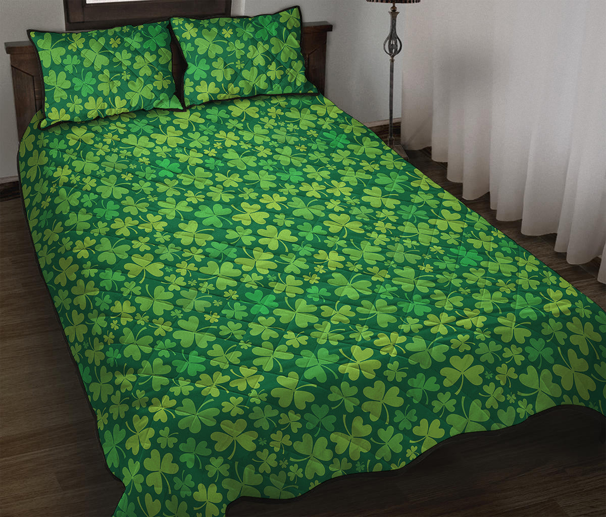 Shamrock Leaf St. Patrick's Day Print Quilt Bed Set