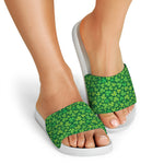 Shamrock Leaf St. Patrick's Day Print White Slide Sandals