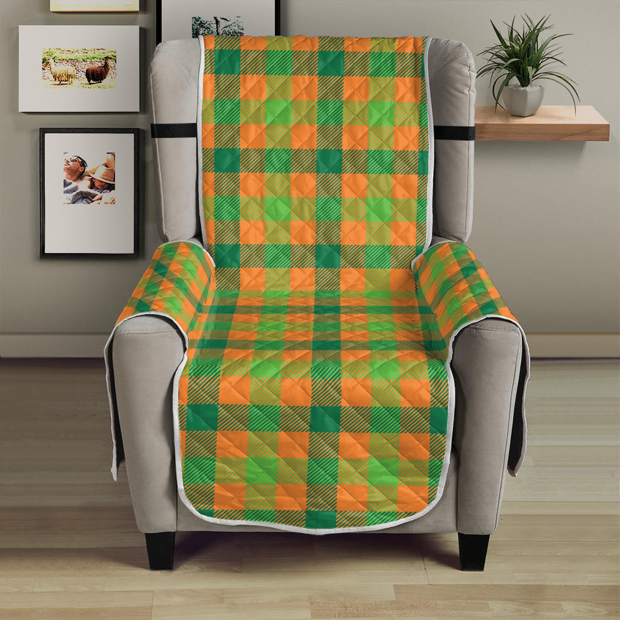 Shamrock Plaid Saint Patrick's Day Print Armchair Protector