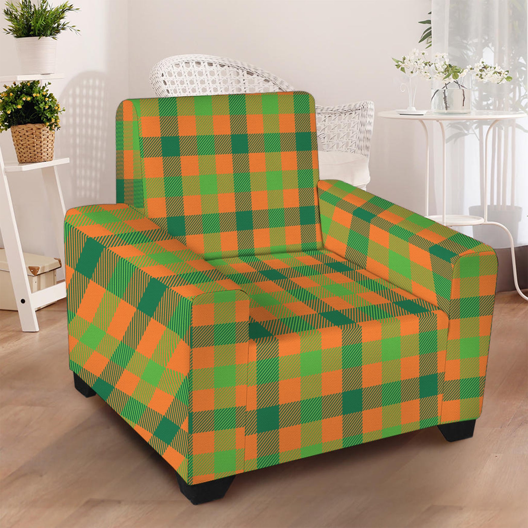 Shamrock Plaid Saint Patrick's Day Print Armchair Slipcover