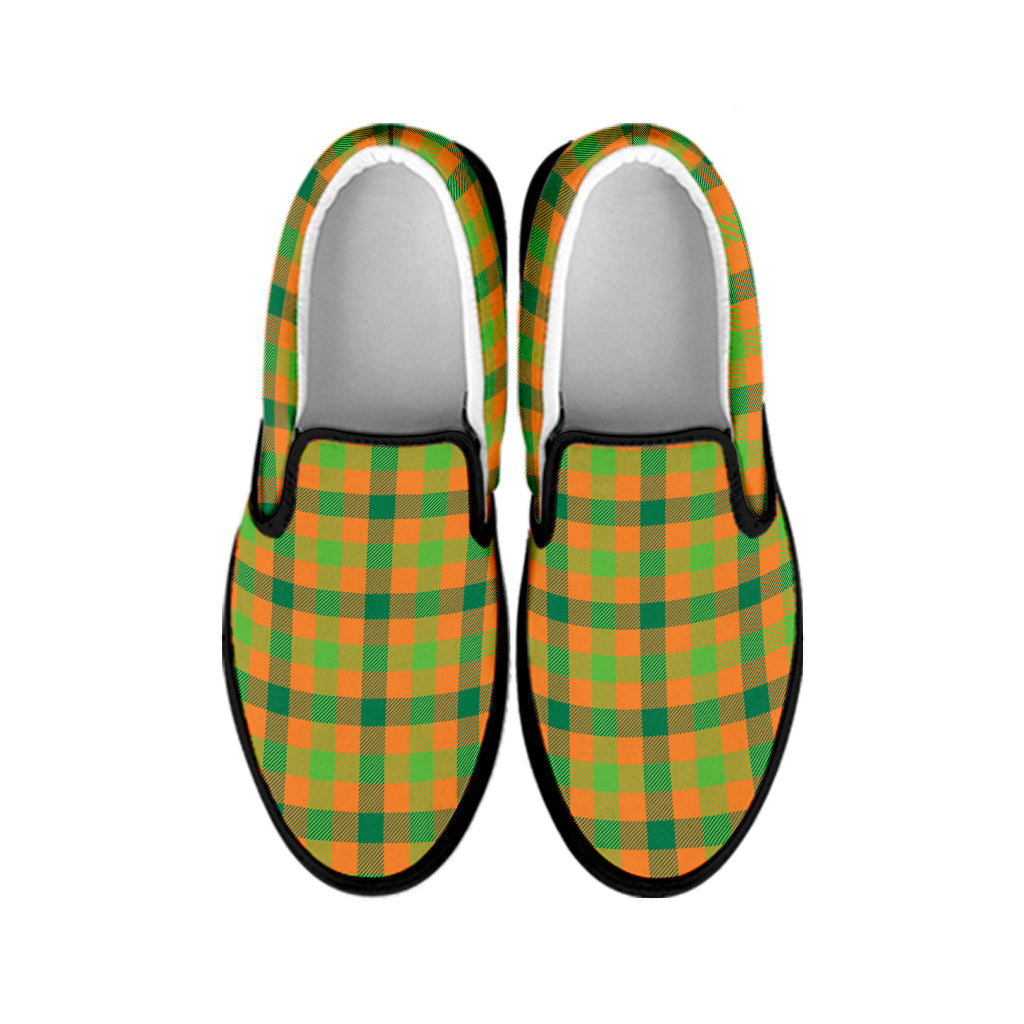 Shamrock Plaid Saint Patrick's Day Print Black Slip On Shoes