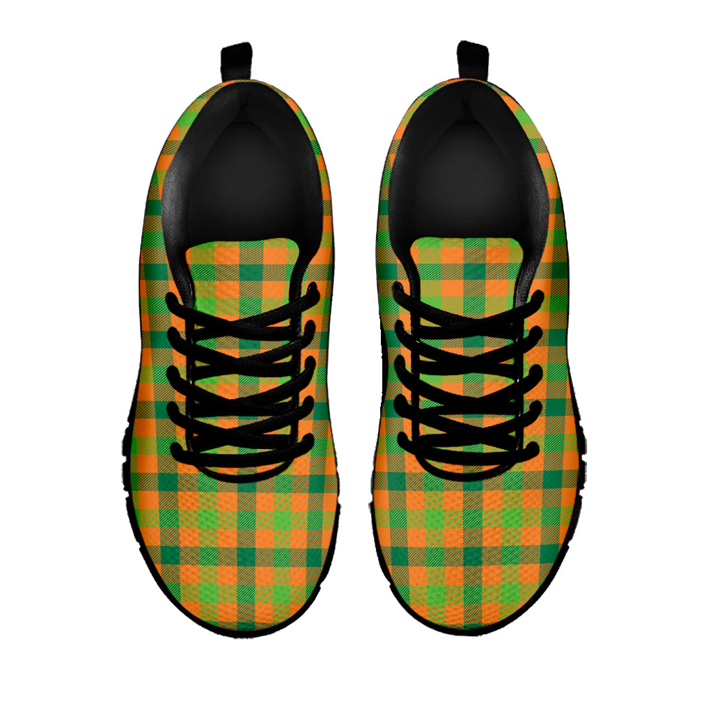 Shamrock Plaid Saint Patrick's Day Print Black Sneakers