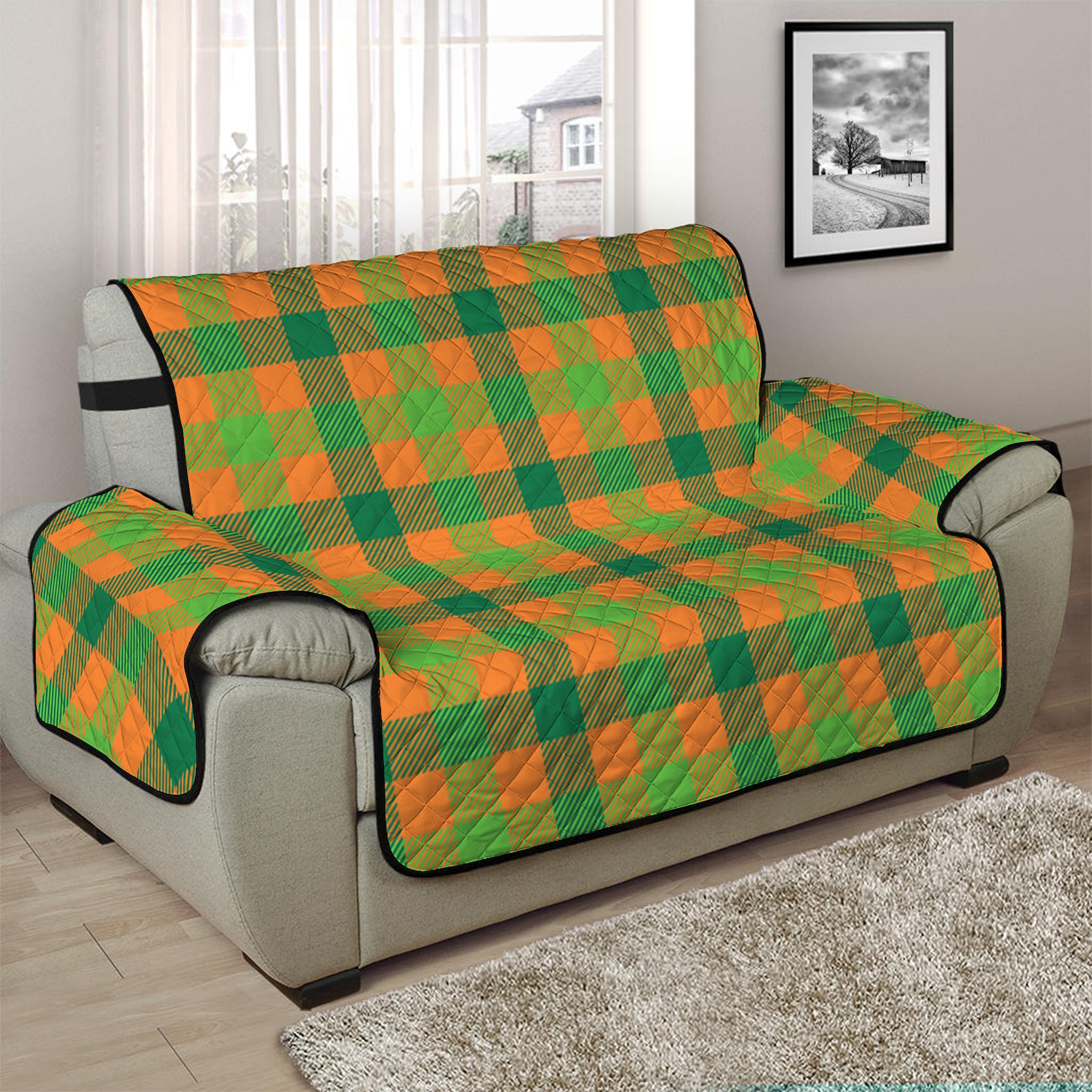 Shamrock Plaid Saint Patrick's Day Print Half Sofa Protector