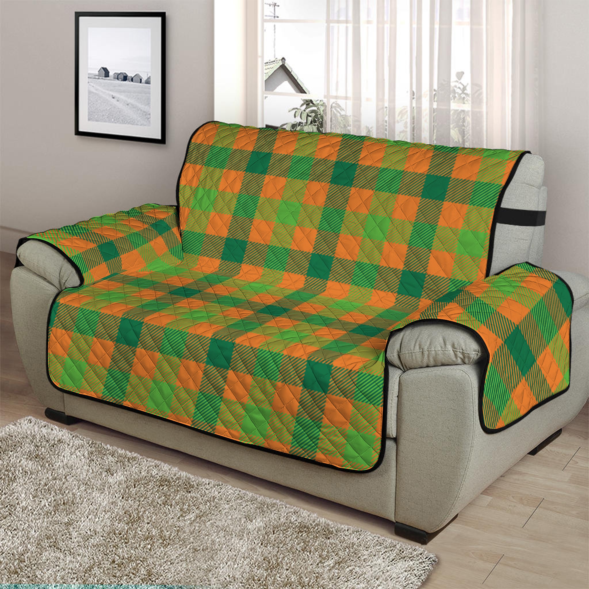 Shamrock Plaid Saint Patrick's Day Print Half Sofa Protector