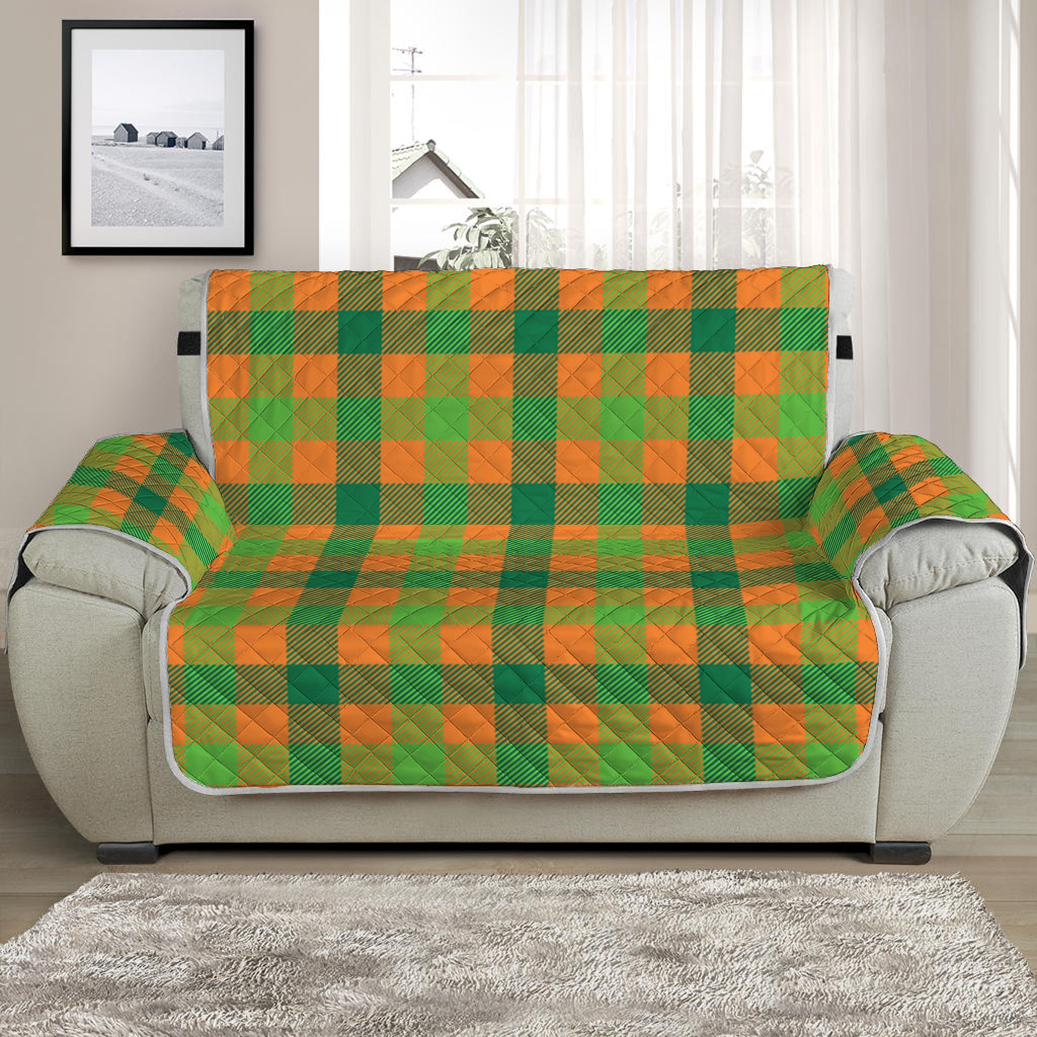 Shamrock Plaid Saint Patrick's Day Print Half Sofa Protector