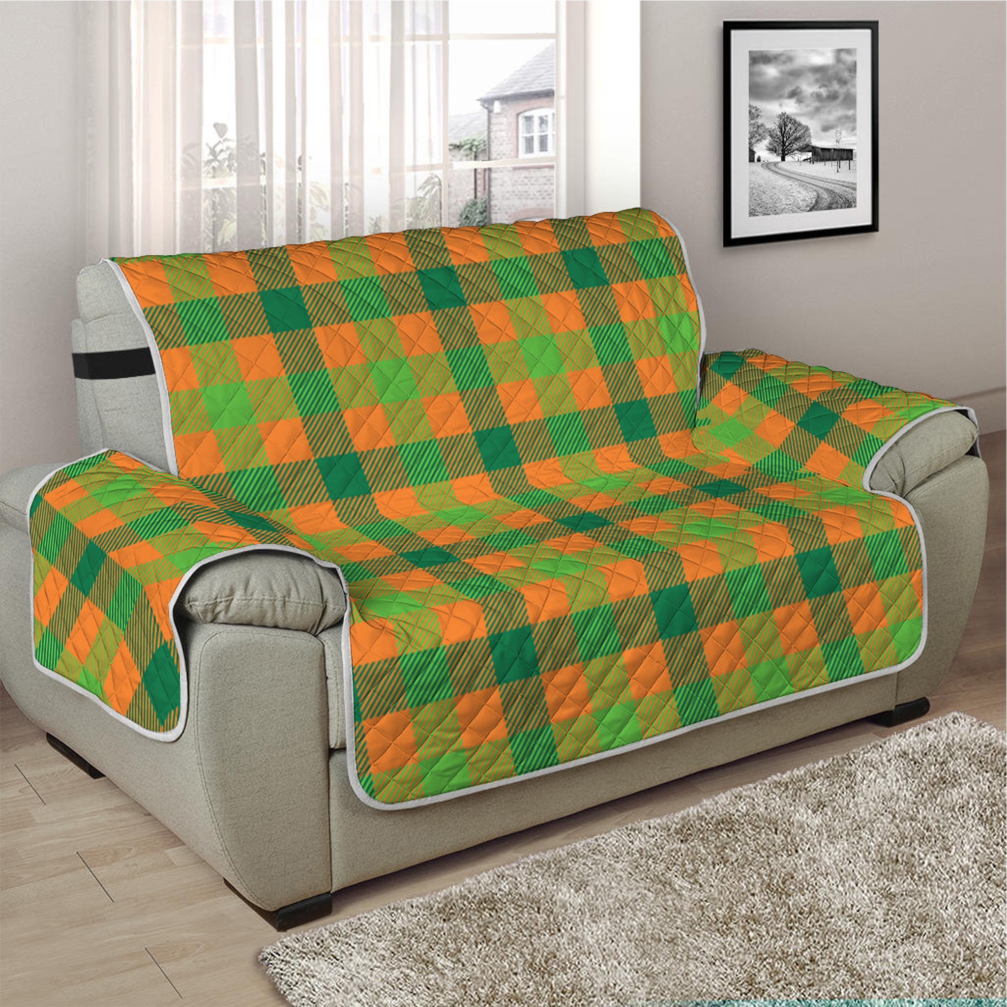 Shamrock Plaid Saint Patrick's Day Print Half Sofa Protector