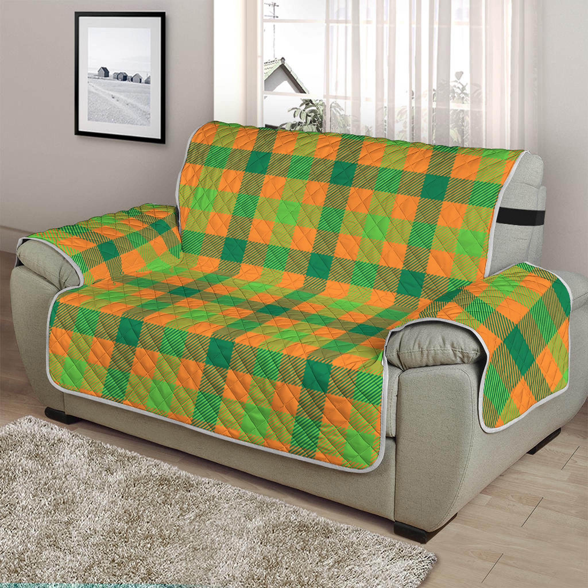 Shamrock Plaid Saint Patrick's Day Print Half Sofa Protector