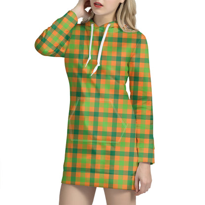 Shamrock Plaid Saint Patrick's Day Print Hoodie Dress