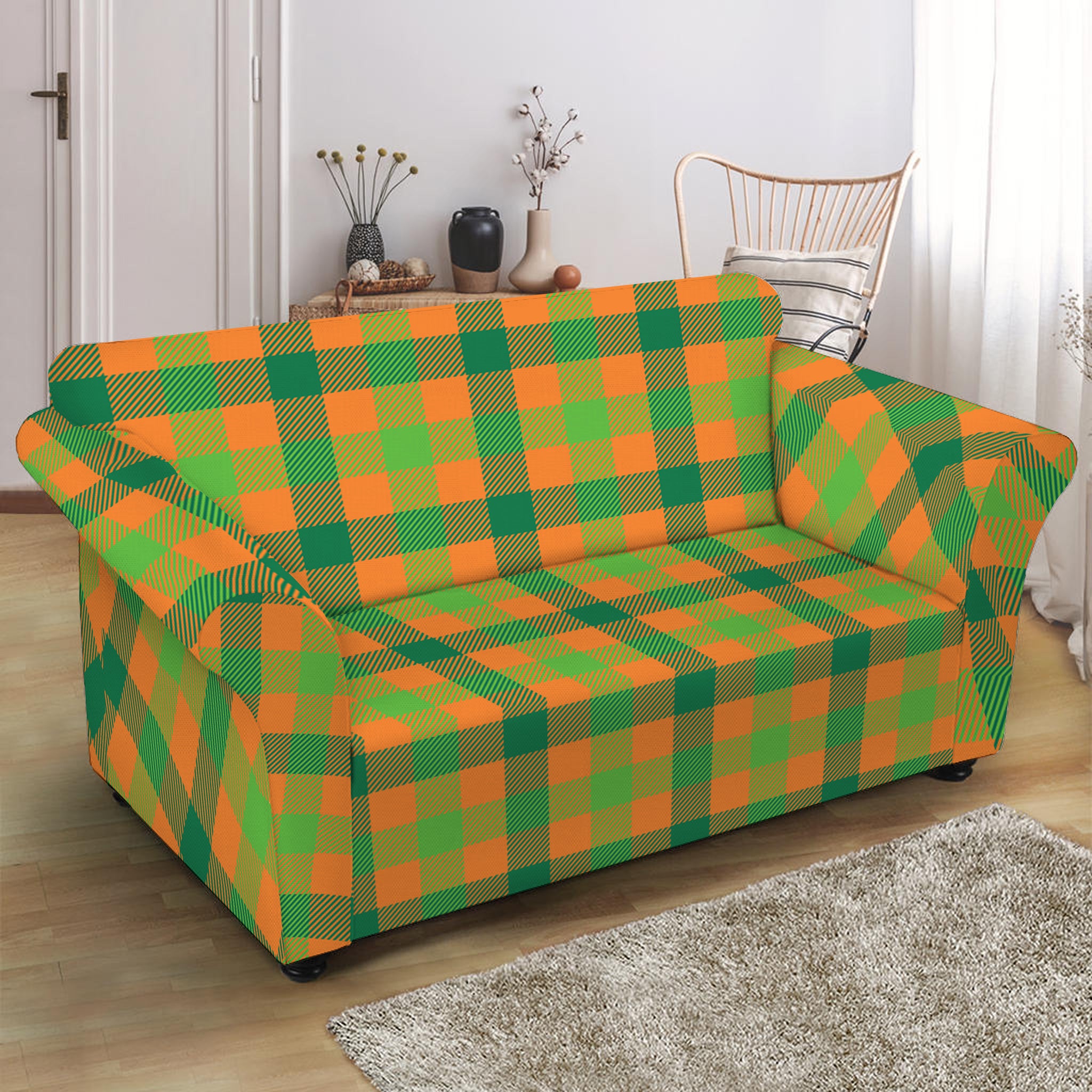 Shamrock Plaid Saint Patrick's Day Print Loveseat Slipcover