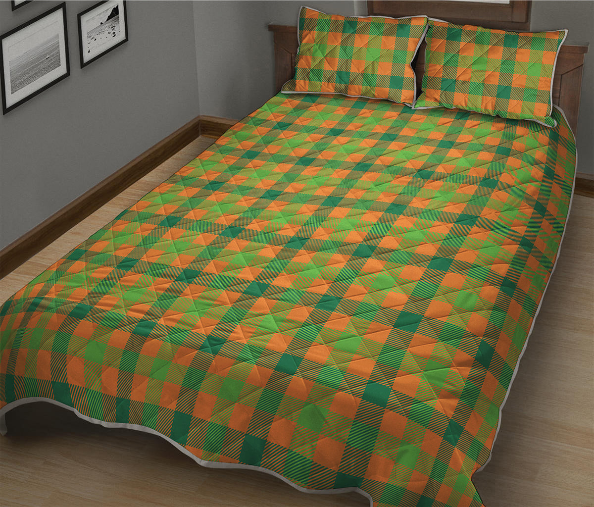 Shamrock Plaid Saint Patrick's Day Print Quilt Bed Set