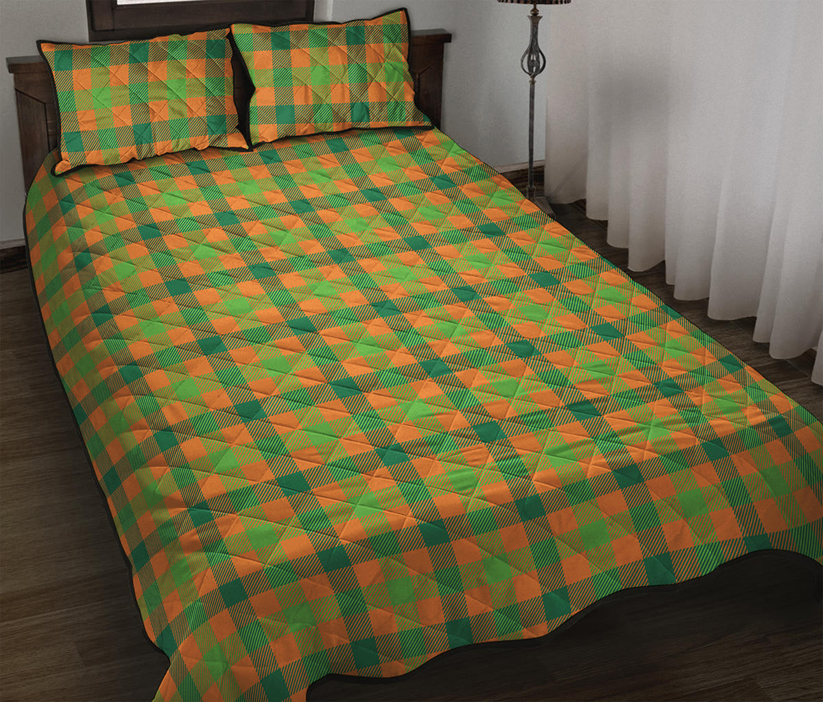 Shamrock Plaid Saint Patrick's Day Print Quilt Bed Set