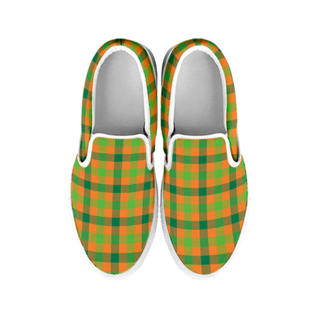 Shamrock Plaid Saint Patrick's Day Print White Slip On Shoes