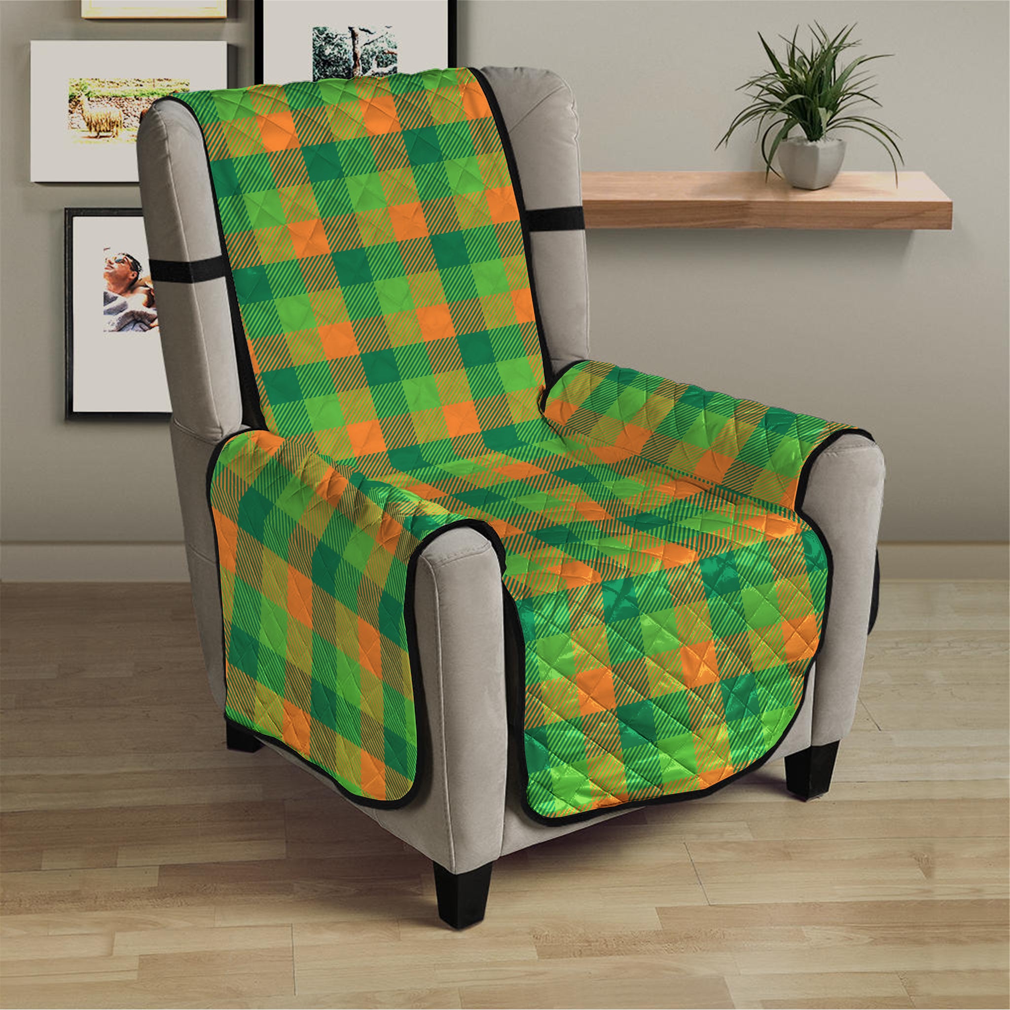 Shamrock Plaid St. Patrick's Day Print Armchair Protector