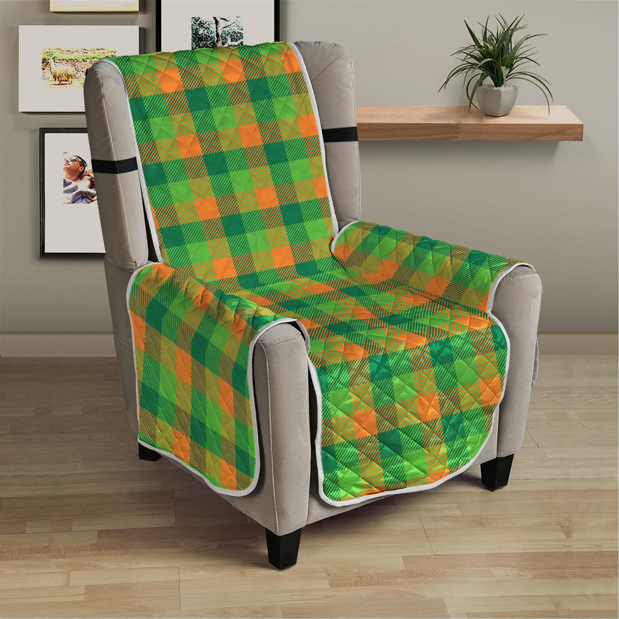 Shamrock Plaid St. Patrick's Day Print Armchair Protector