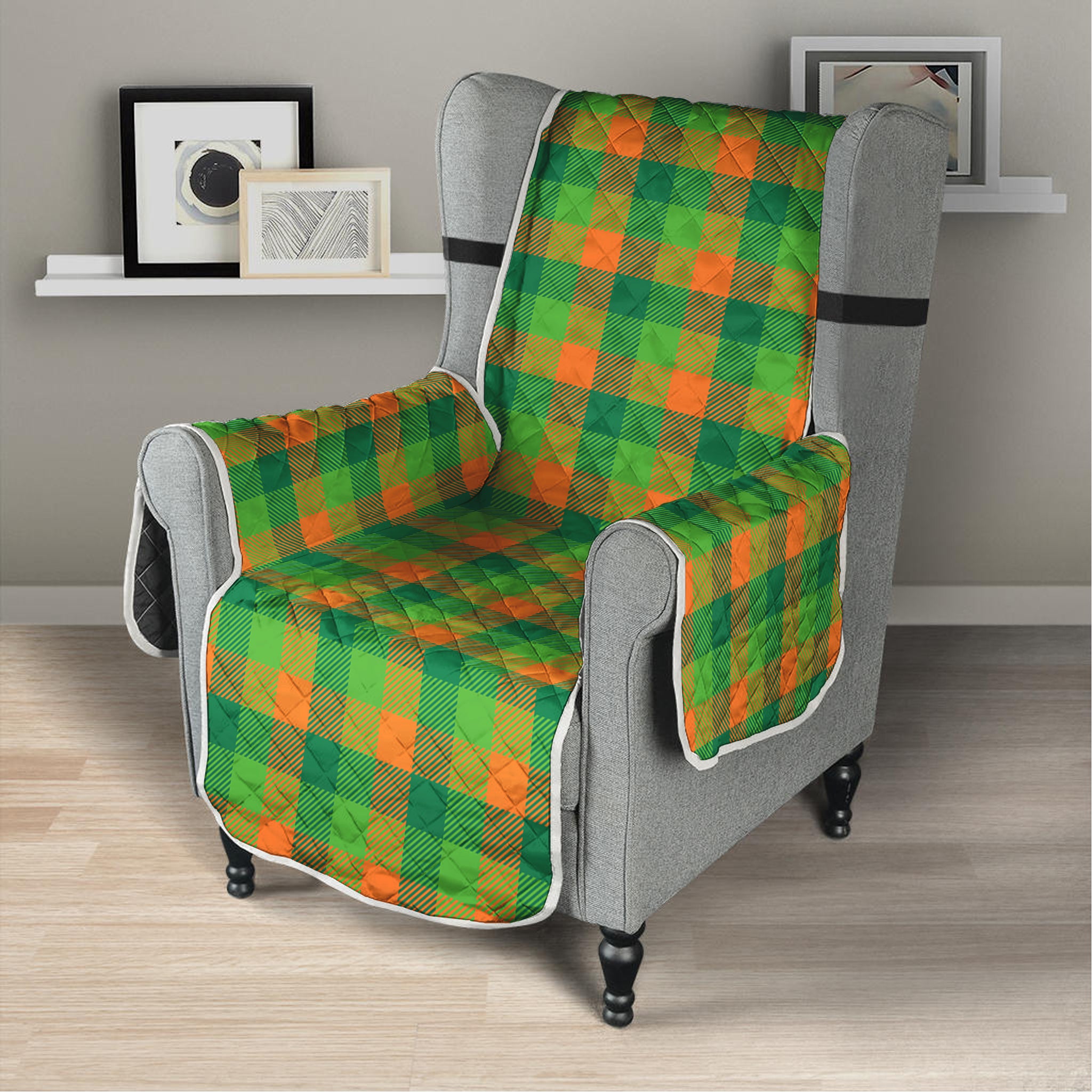 Shamrock Plaid St. Patrick's Day Print Armchair Protector