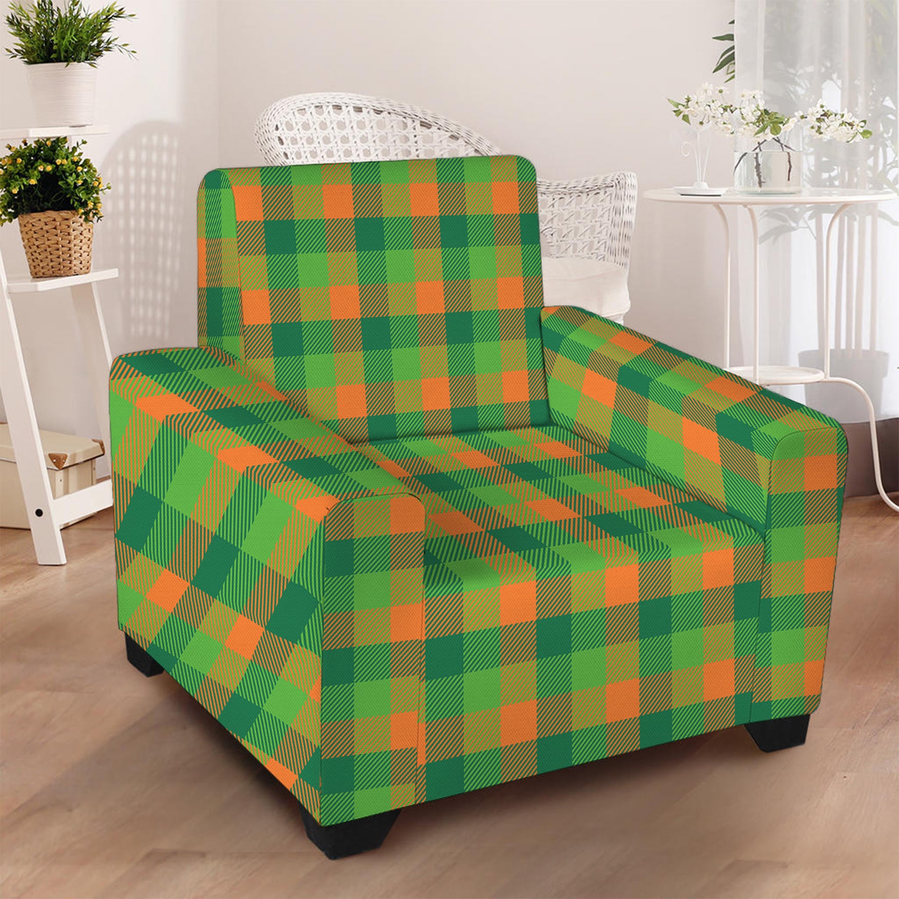 Shamrock Plaid St. Patrick's Day Print Armchair Slipcover