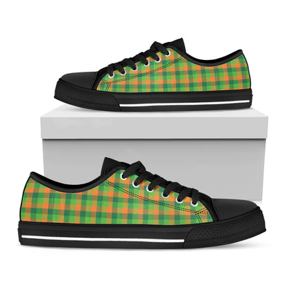 Shamrock Plaid St. Patrick's Day Print Black Low Top Shoes