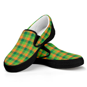 Shamrock Plaid St. Patrick's Day Print Black Slip On Shoes