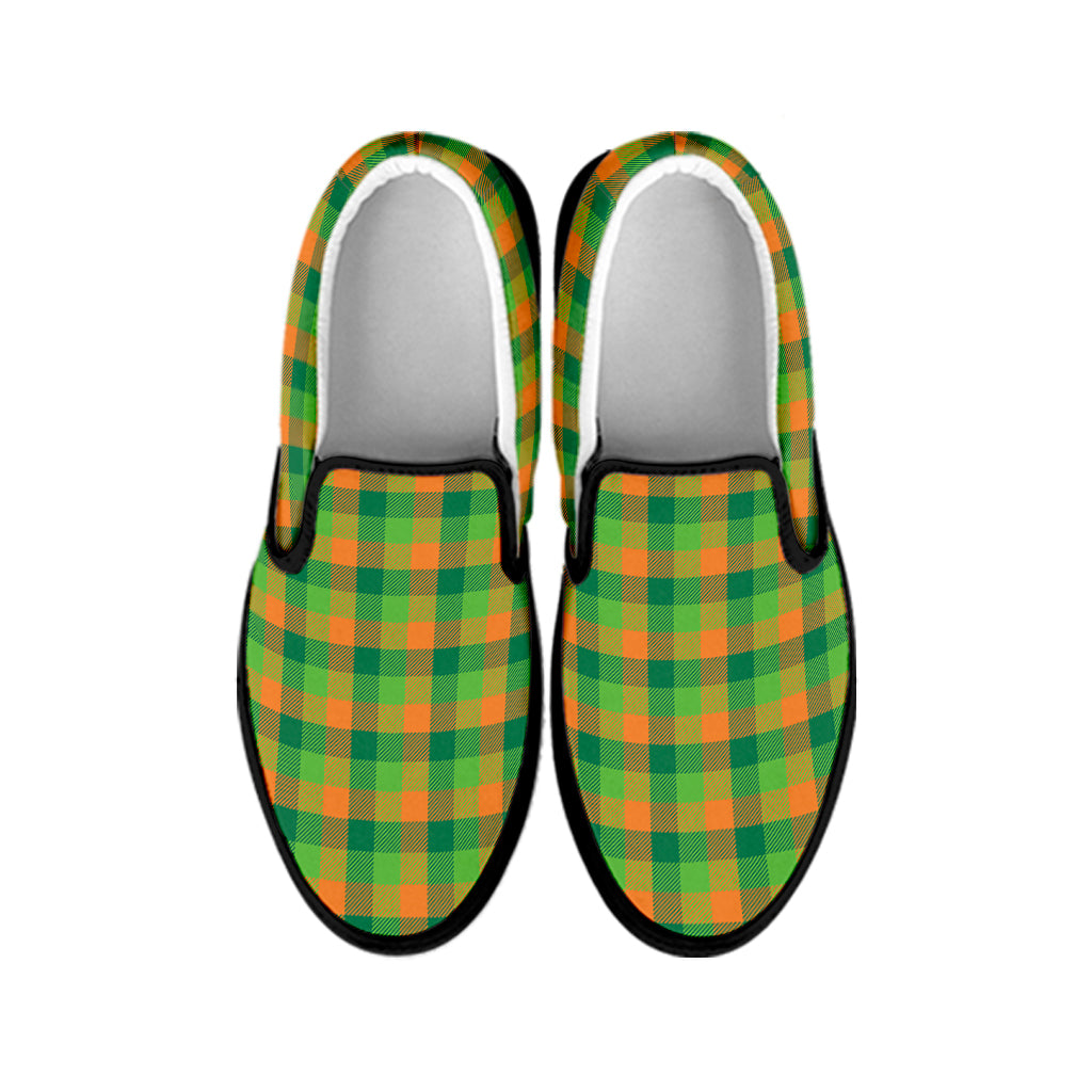 Shamrock Plaid St. Patrick's Day Print Black Slip On Shoes