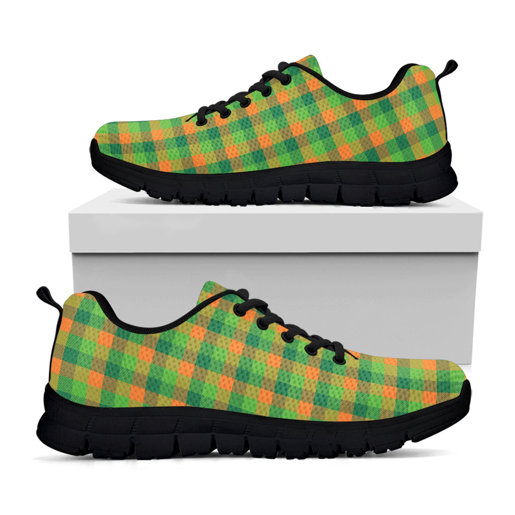 Shamrock Plaid St. Patrick's Day Print Black Sneakers