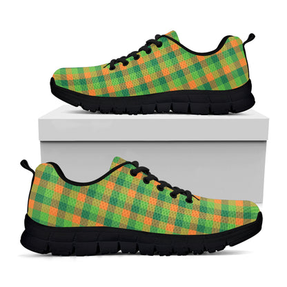 Shamrock Plaid St. Patrick's Day Print Black Sneakers