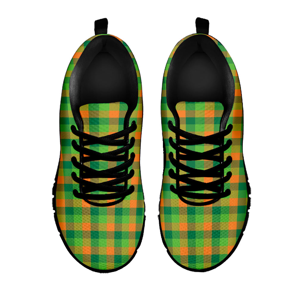 Shamrock Plaid St. Patrick's Day Print Black Sneakers