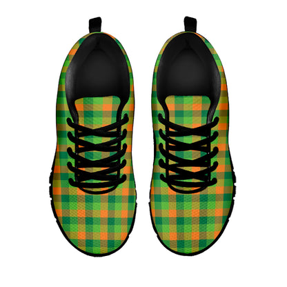 Shamrock Plaid St. Patrick's Day Print Black Sneakers