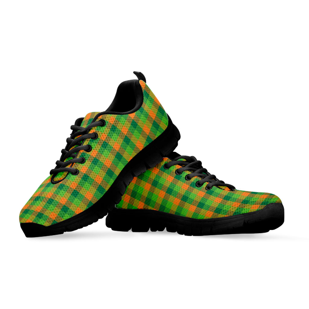 Shamrock Plaid St. Patrick's Day Print Black Sneakers