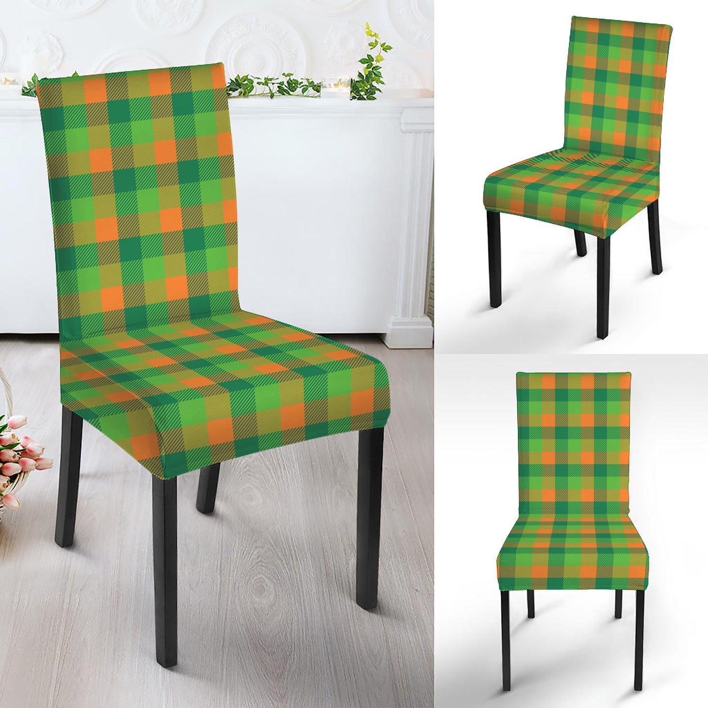 Shamrock Plaid St. Patrick's Day Print Dining Chair Slipcover