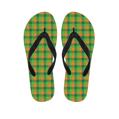 Shamrock Plaid St. Patrick's Day Print Flip Flops