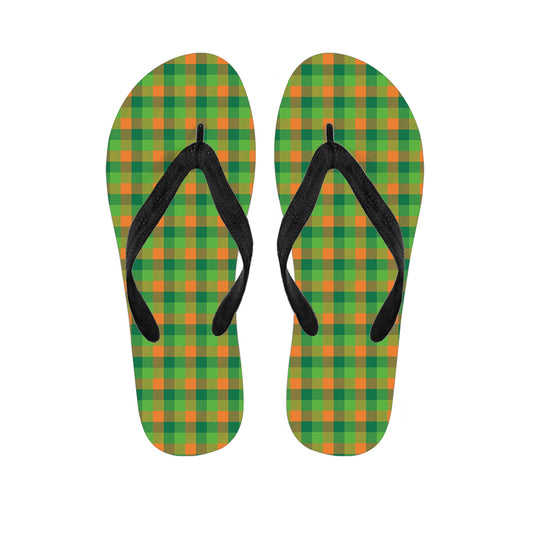 Shamrock Plaid St. Patrick's Day Print Flip Flops