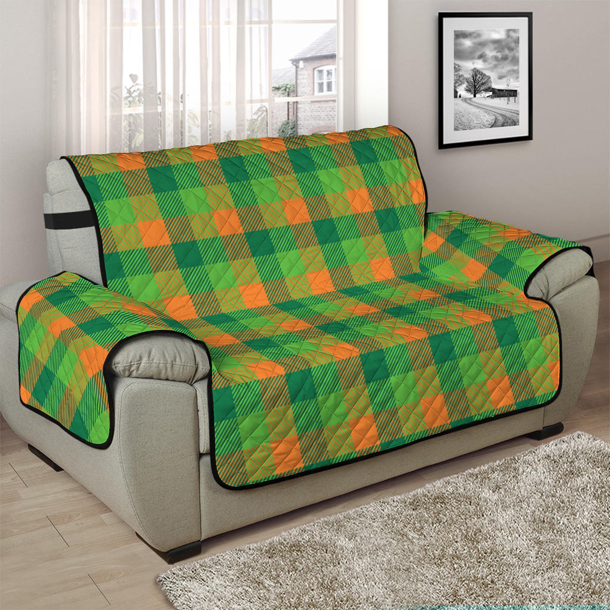 Shamrock Plaid St. Patrick's Day Print Half Sofa Protector