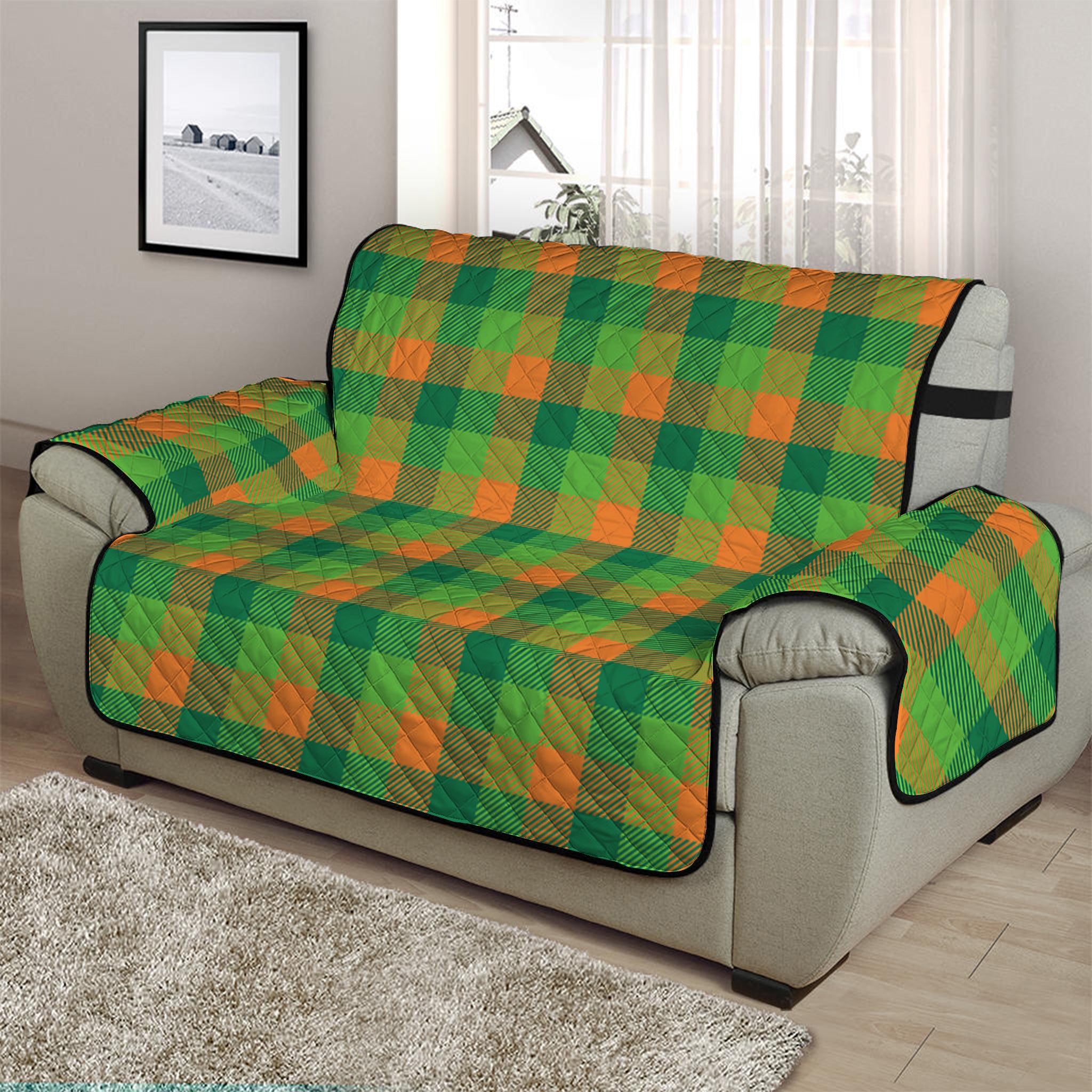 Shamrock Plaid St. Patrick's Day Print Half Sofa Protector