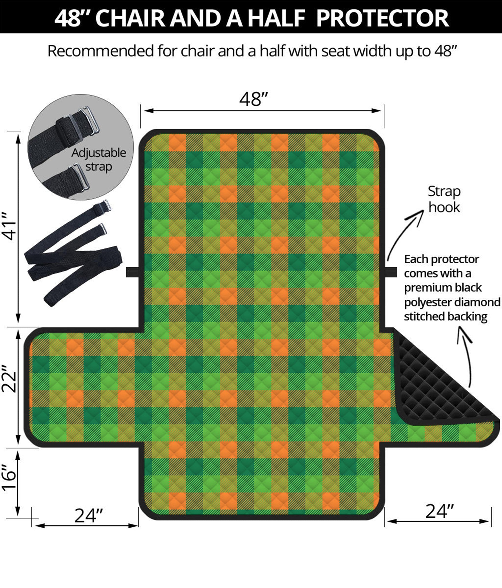 Shamrock Plaid St. Patrick's Day Print Half Sofa Protector