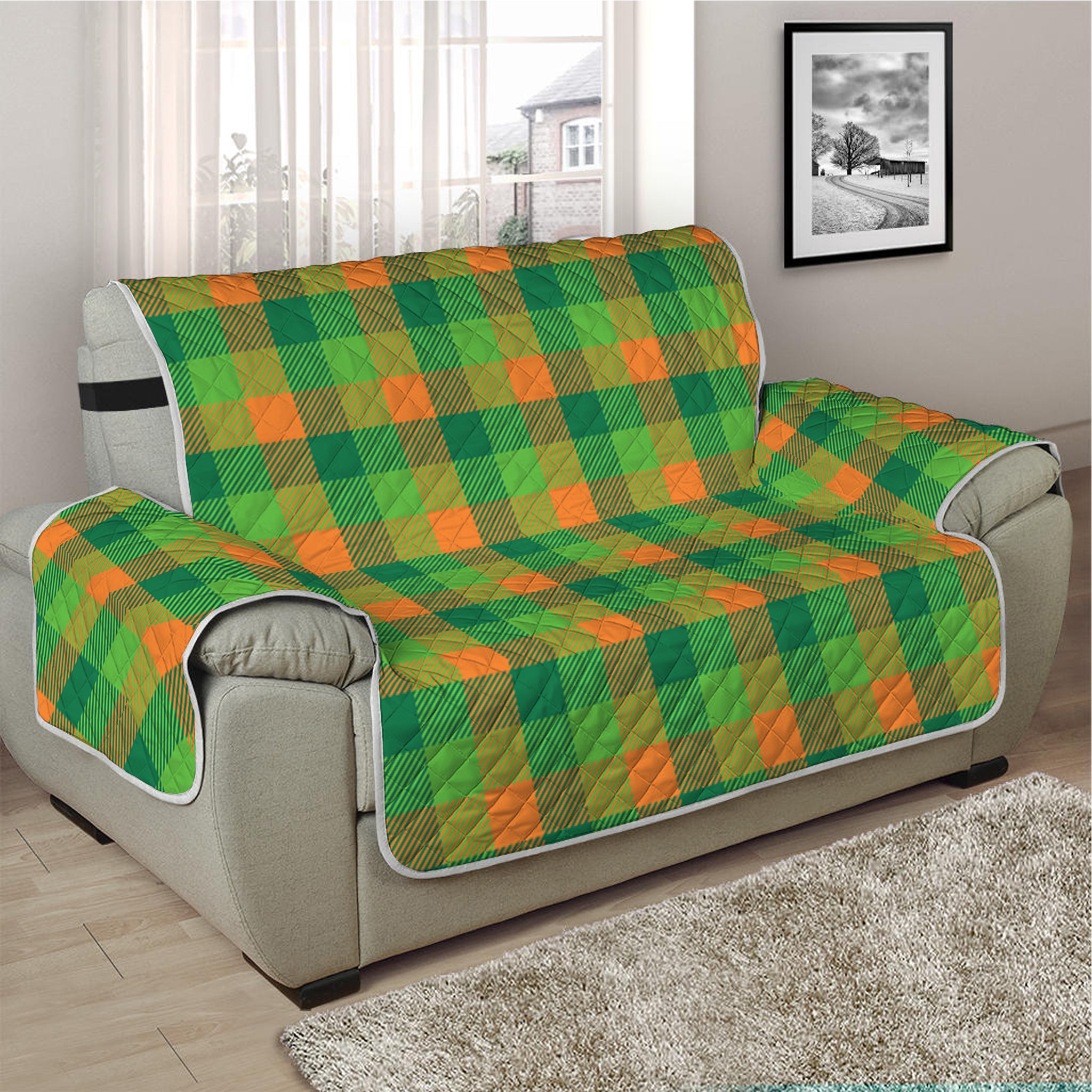 Shamrock Plaid St. Patrick's Day Print Half Sofa Protector