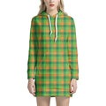 Shamrock Plaid St. Patrick's Day Print Pullover Hoodie Dress